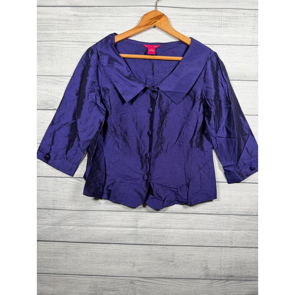 Sunny Leigh Women's 12 Purple 100% Silk Button Front Blouse Top 1277